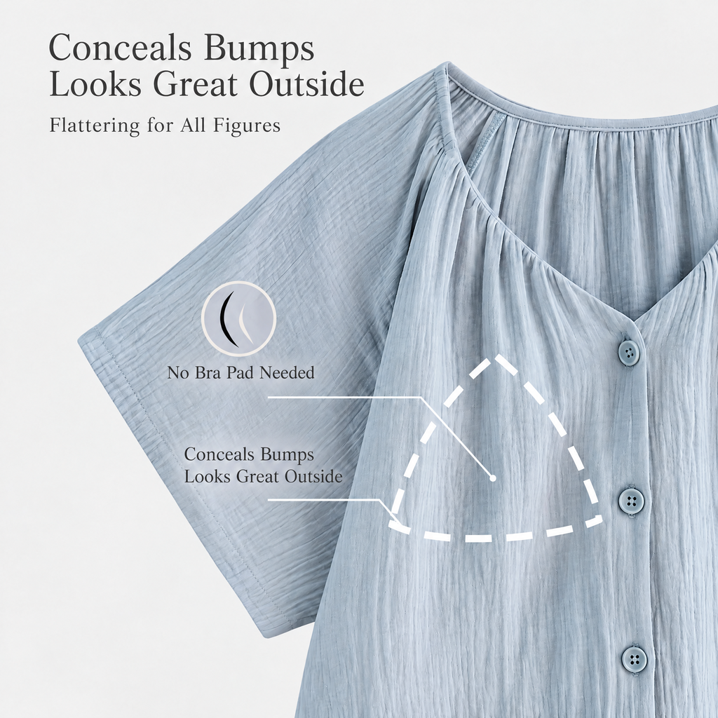 Cloud Blue – Women’s Cotton Gauze Pajama Set, Short-Sleeve Button-Down Top & Shorts