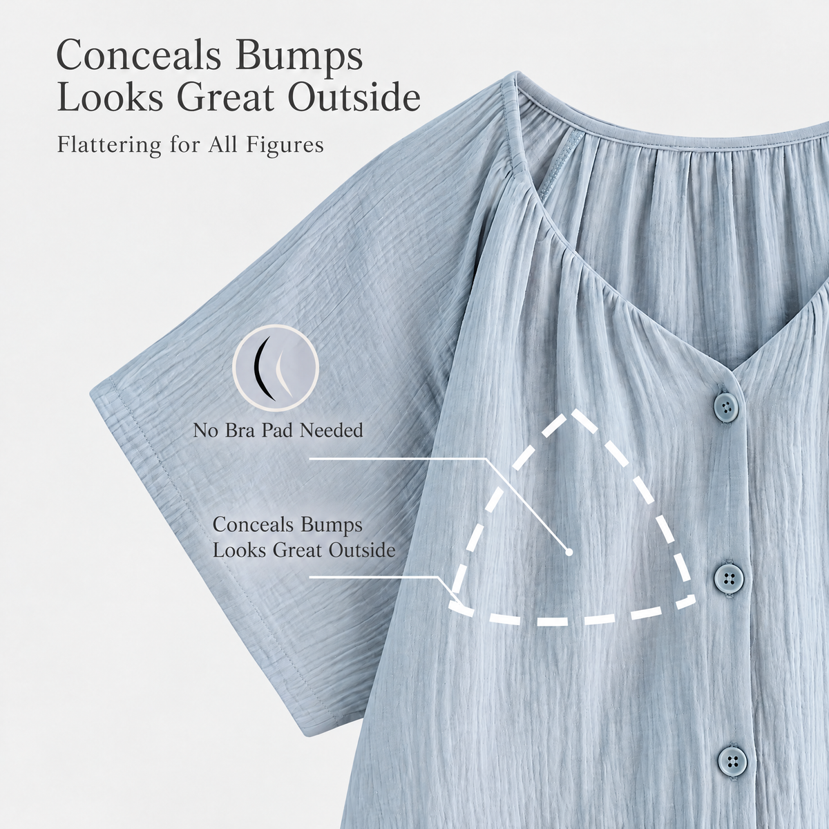 Cloud Blue – Women’s Cotton Gauze Pajama Set, Short-Sleeve Button-Down Top & Shorts